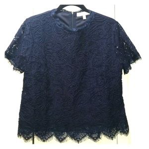 Women top Blue(Navy) embroidered/lace top